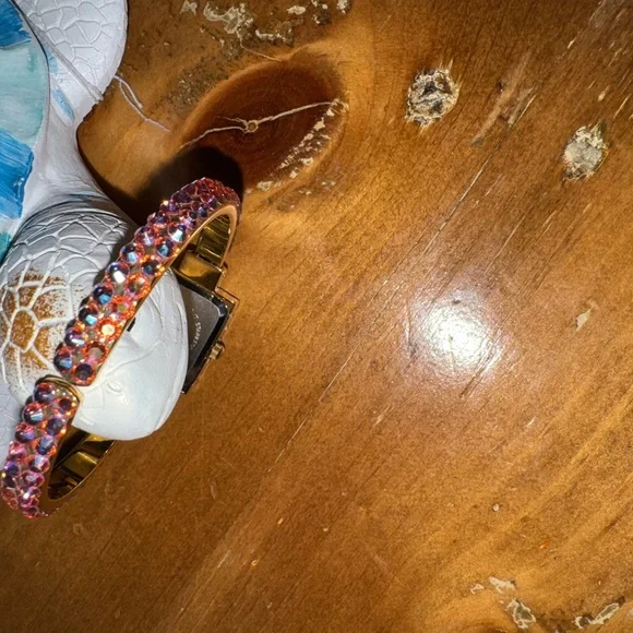 Kirks Folly Womens Cuff Watch Bracelet GoldTone Purple AB Crystal 6” - Picture 10 of 10